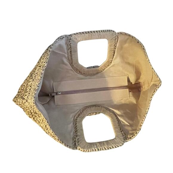 RAMLA Boho Half Moon Straw Crochet Lined Woven Hobo Clutch Handbag Tan NEW - Picture 6 of 7